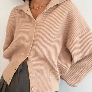 Beige Oak+Fort Button Up Sweater